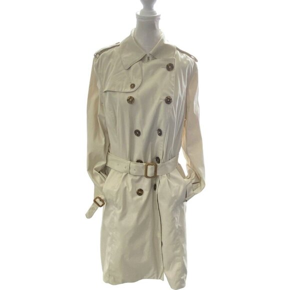 BROOKS BROTHERS Women 346 Trench Coat Size 12 Cream Long Line Button Belted - Picture 16 of 16